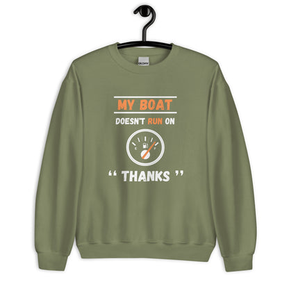 Funny Boat Sweatshirt ` - in Military Green, front view - VibePrintPop