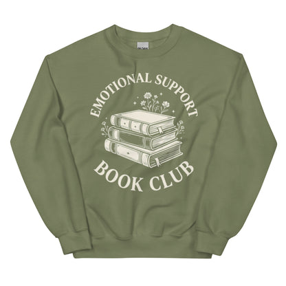 Vintage Emotional Support Book Club Sweatshirt - in Military Green, front view - VibePrintPop