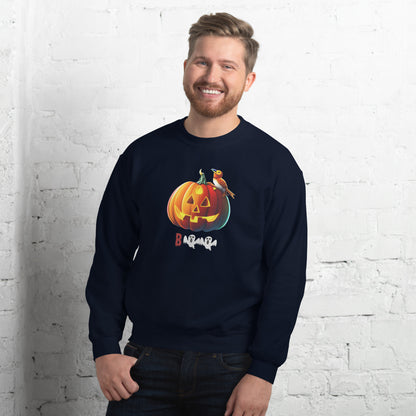 Halloween pumpkin sweatshirt - in Navy, front view - VibePrintPop