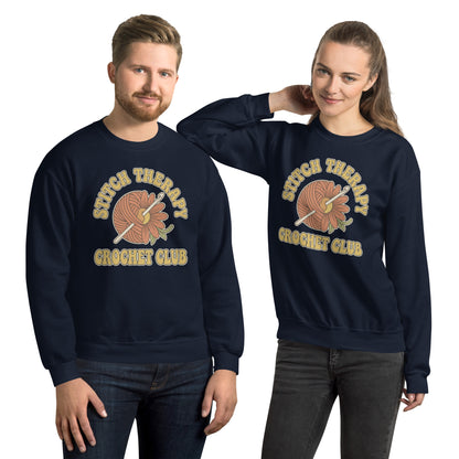 Retro Crochet Club Sweatshirt - in Navy, front view - VibePrintPop