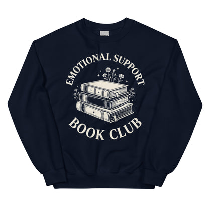 Vintage Emotional Support Book Club Sweatshirt - in Navy, front view - VibePrintPop