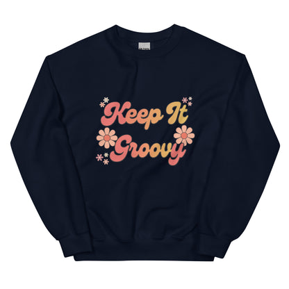 Groovy Sweatshirt - in Navy, front view - VibePrintPop