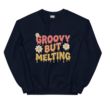 Groovy But Melting Sweatshirt - in Navy, front view - VibePrintPop