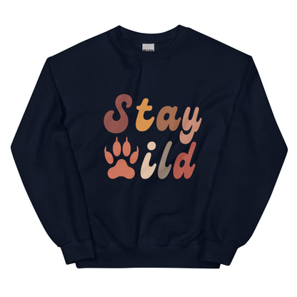 Retro Stay Wild Sweatshirt - in Navy, front view - VibePrintPop