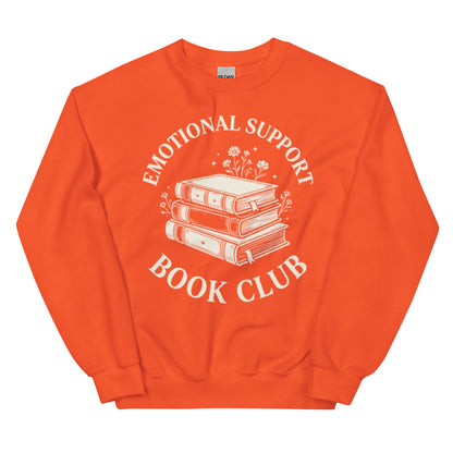 Vintage Emotional Support Book Club Sweatshirt - in Orange, front view - VibePrintPop