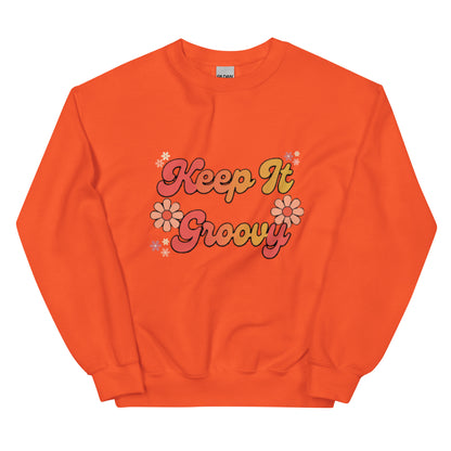 Groovy Sweatshirt - in Orange, front view - VibePrintPop