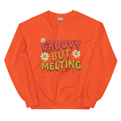 Groovy But Melting Sweatshirt - in Orange, front view - VibePrintPop