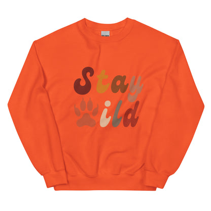 Retro Stay Wild Sweatshirt - in Orange, front view - VibePrintPop