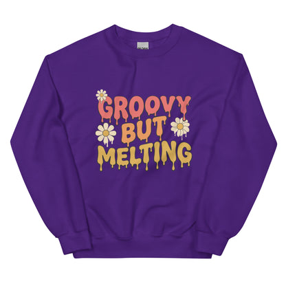 Groovy But Melting Sweatshirt - in Purple, front view - VibePrintPop