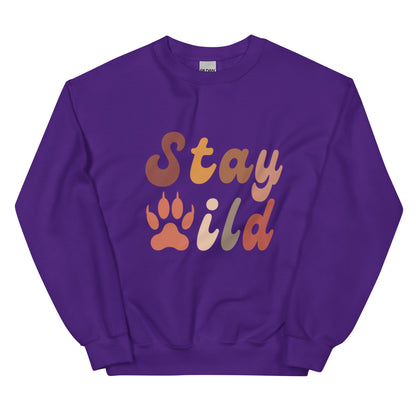 Retro Stay Wild Sweatshirt - in Purple, front view - VibePrintPop