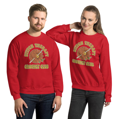 Retro Crochet Club Sweatshirt - in Red, front view - VibePrintPop