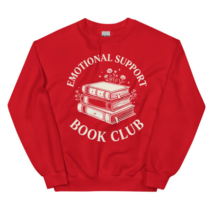 Vintage Emotional Support Book Club Sweatshirt - in Red, front view - VibePrintPop