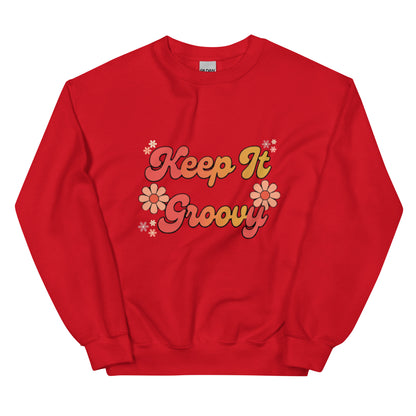 Groovy Sweatshirt - in Red, front view - VibePrintPop
