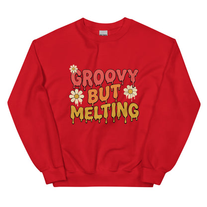 Groovy But Melting Sweatshirt - in Red, front view - VibePrintPop