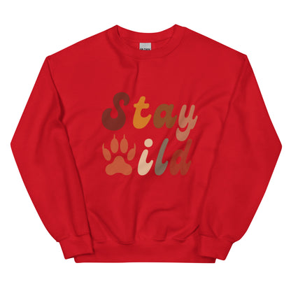 Retro Stay Wild Sweatshirt - in Red, front view - VibePrintPop