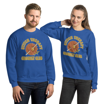Retro Crochet Club Sweatshirt - in Royal, front view - VibePrintPop