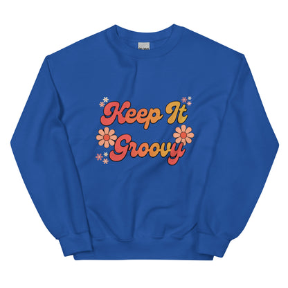 Groovy Sweatshirt - in Royal, front view - VibePrintPop