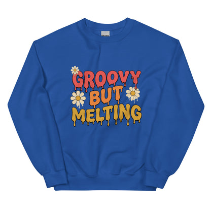Groovy But Melting Sweatshirt - in Royal, front view - VibePrintPop