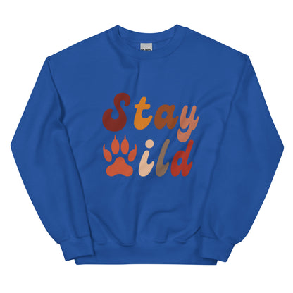 Retro Stay Wild Sweatshirt - in Royal, front view - VibePrintPop