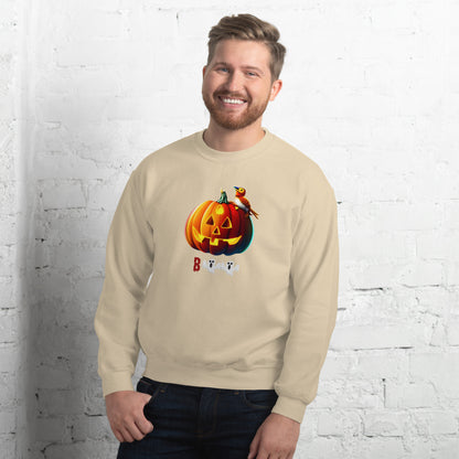 Halloween pumpkin sweatshirt - in Sand, front view - VibePrintPop