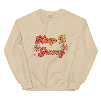 Groovy Sweatshirt - in Sand, front view - VibePrintPop