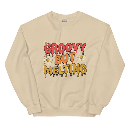 Groovy But Melting Sweatshirt - in Sand, front view - VibePrintPop