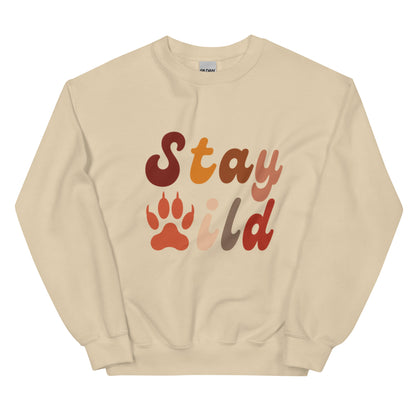 Retro Stay Wild Sweatshirt - in Sand, front view - VibePrintPop