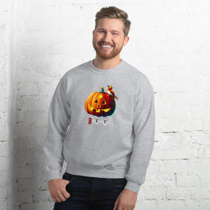 Halloween pumpkin sweatshirt - in Sport Grey, front view - VibePrintPop