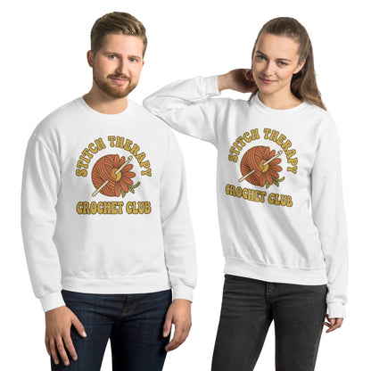 Retro Crochet Club Sweatshirt - in White, front view - VibePrintPop