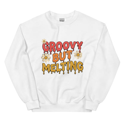 Groovy But Melting Sweatshirt - in White, front view - VibePrintPop