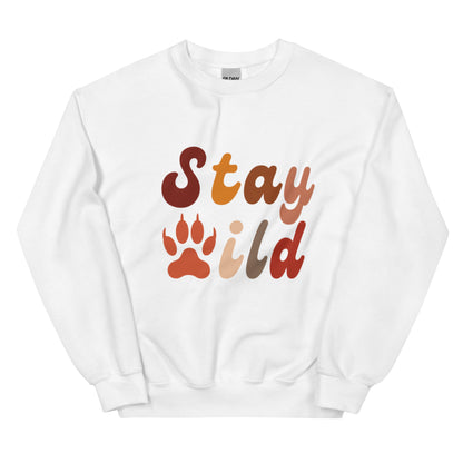 Retro Stay Wild Sweatshirt - in White, front view - VibePrintPop