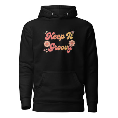 Groovy Hoodie - in Black, front view - VibePrintPop