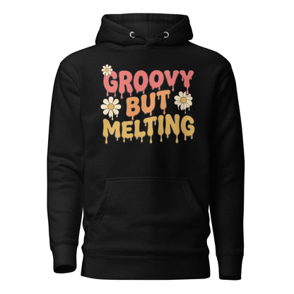 Groovy But Melting Hoodie - in Black, front view - VibePrintPop