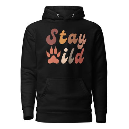 Retro Stay Wild Hoodie - in Black, front view - VibePrintPop