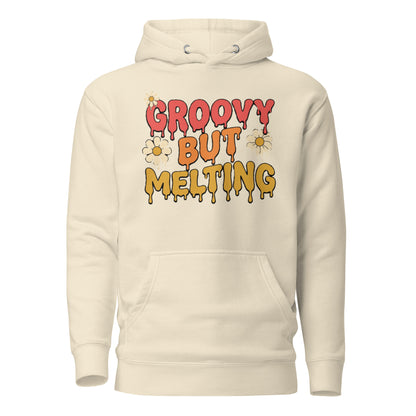 Groovy But Melting Hoodie - in Bone, front view - VibePrintPop