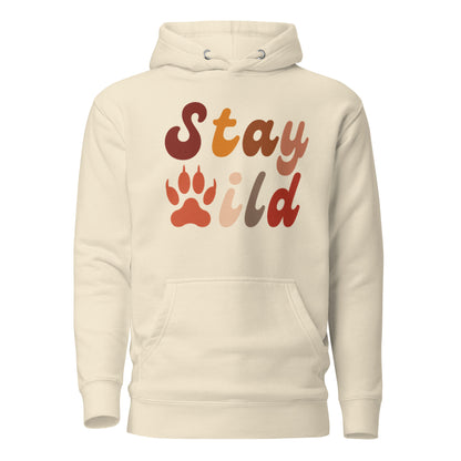 Retro Stay Wild Hoodie - in Bone, front view - VibePrintPop