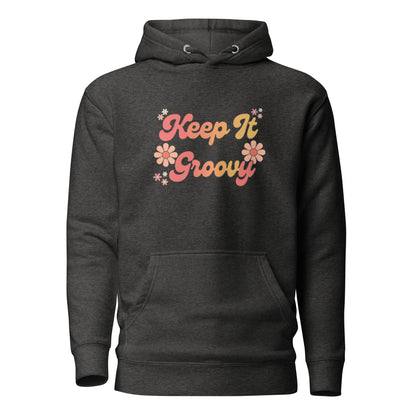 Groovy Hoodie - in Charcoal Heather, front view - VibePrintPop