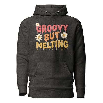 Groovy But Melting Hoodie - in Charcoal Heather, front view - VibePrintPop