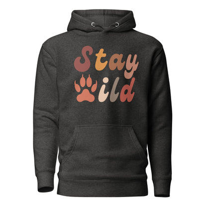 Retro Stay Wild Hoodie - in Charcoal Heather, front view - VibePrintPop