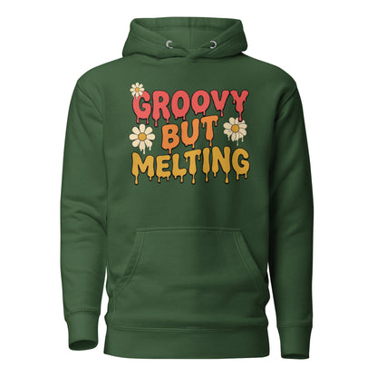 Groovy But Melting Hoodie - in Forest Green, front view - VibePrintPop