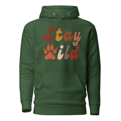 Retro Stay Wild Hoodie - in Forest Green, front view - VibePrintPop