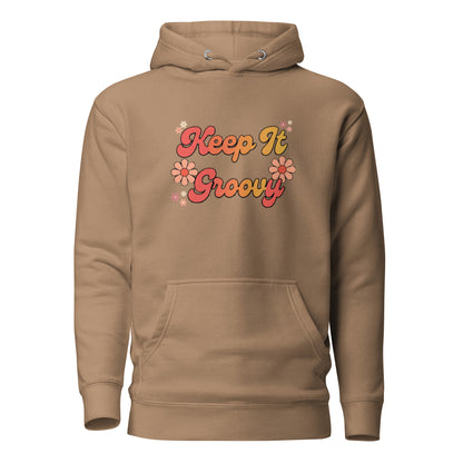 Groovy Hoodie - in Latte, front view - VibePrintPop