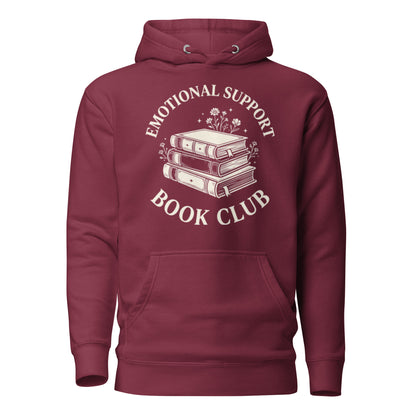 Aesthetic Emotional Support Book Club Hoodie - in Maroon, front view - VibePrintPop
