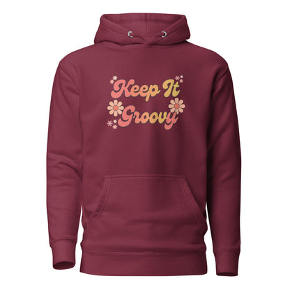 Groovy Hoodie - in Maroon, front view - VibePrintPop