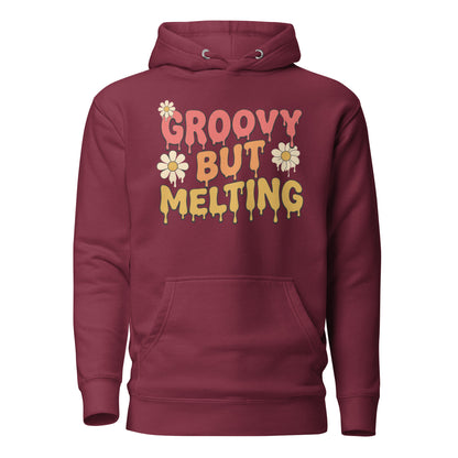 Groovy But Melting Hoodie - in Maroon, front view - VibePrintPop