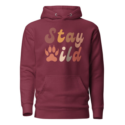 Retro Stay Wild Hoodie - in Maroon, front view - VibePrintPop