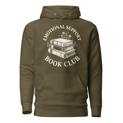 Aesthetic Emotional Support Book Club Hoodie - in Military Green, front view - VibePrintPop