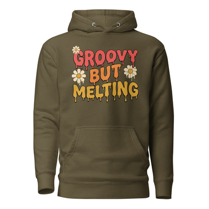 Groovy But Melting Hoodie - in Military Green, front view - VibePrintPop