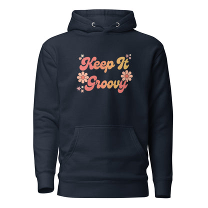Groovy Hoodie - in Navy Blazer, front view - VibePrintPop