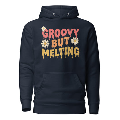 Groovy But Melting Hoodie - in Navy Blazer, front view - VibePrintPop
